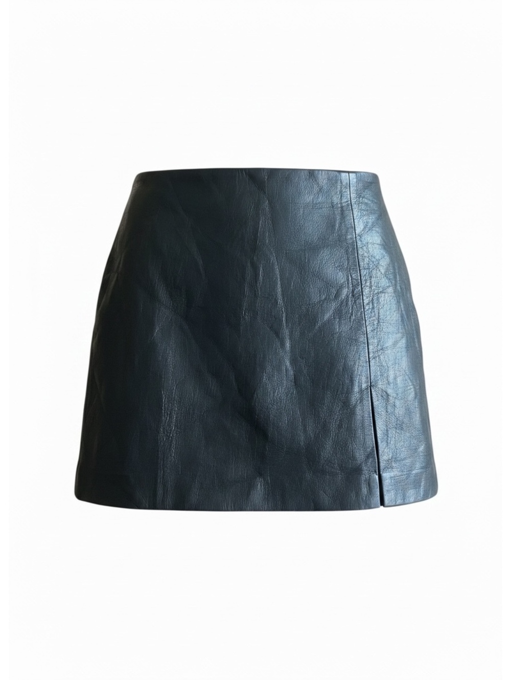 Sunday Best Faux Leather Mini Skirt Black A-Line Front Slit Size 2